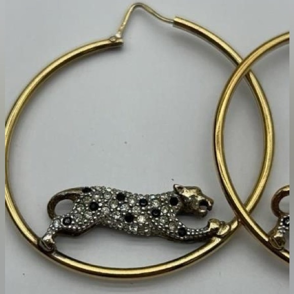 Vintage Airoldi Panther Hoop Earrings 925 Silver - Picture 2 of 4